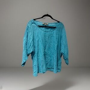FLAX Womens Size M Linen Cotton Blend Tunic Shirt Blue‎ Boho Lagenlook